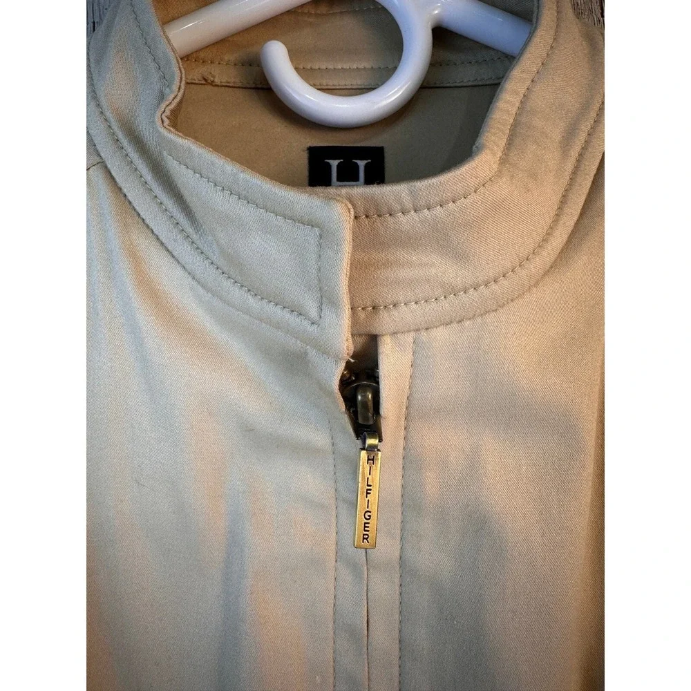 Hilfiger Tan Ivory Moto Jacket Womens 6  Full Zip Beautiful Emblem Lining Sateen